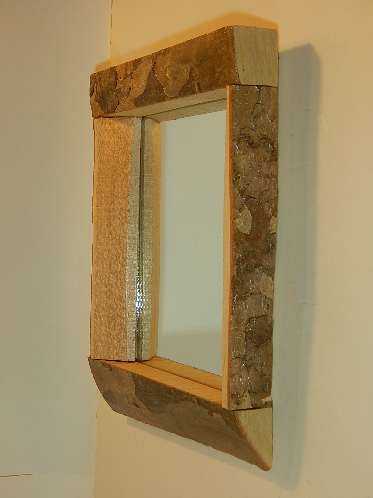 Live Edge Sycamore Frame Mirror, Wood with Bark Frame, 8 3/4" x 11", Handmade, Artisan Crafted