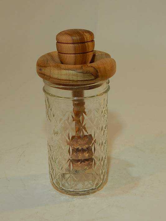 Honey Dipper with Lid and Jar, For The Honey Lover Handmade Artisan Crafted 6" Lathe Turned