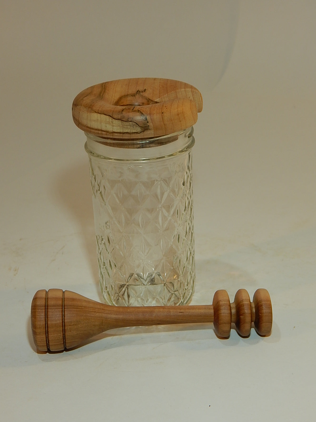 Honey Dipper with Lid and Jar, For The Honey Lover Handmade Artisan Crafted 6" Lathe Turned