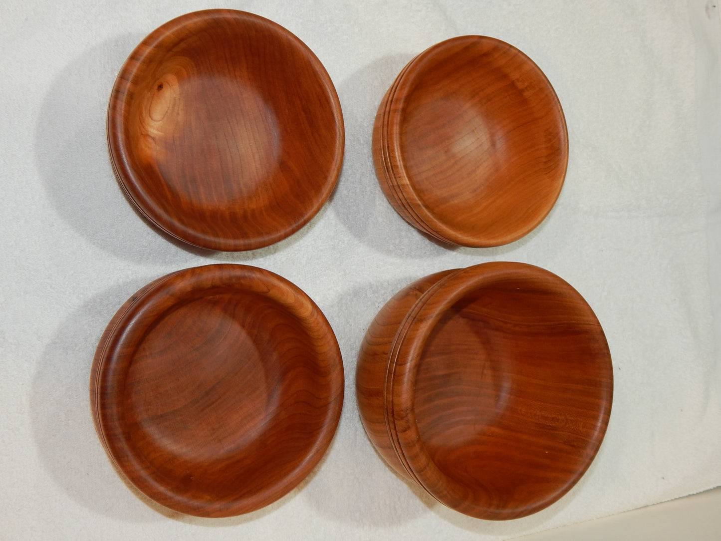 WILD CHERRY WOOD 4 BOWLS HANDMADE SET ARTISAN CRAFTED