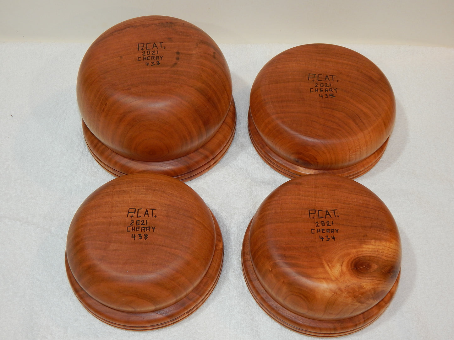 WILD CHERRY WOOD 4 BOWLS HANDMADE SET ARTISAN CRAFTED