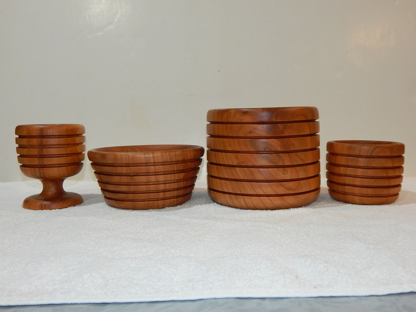 WILD CHERRY WOOD 4 BOWLS HANDMADE SET ARTISAN CRAFTED