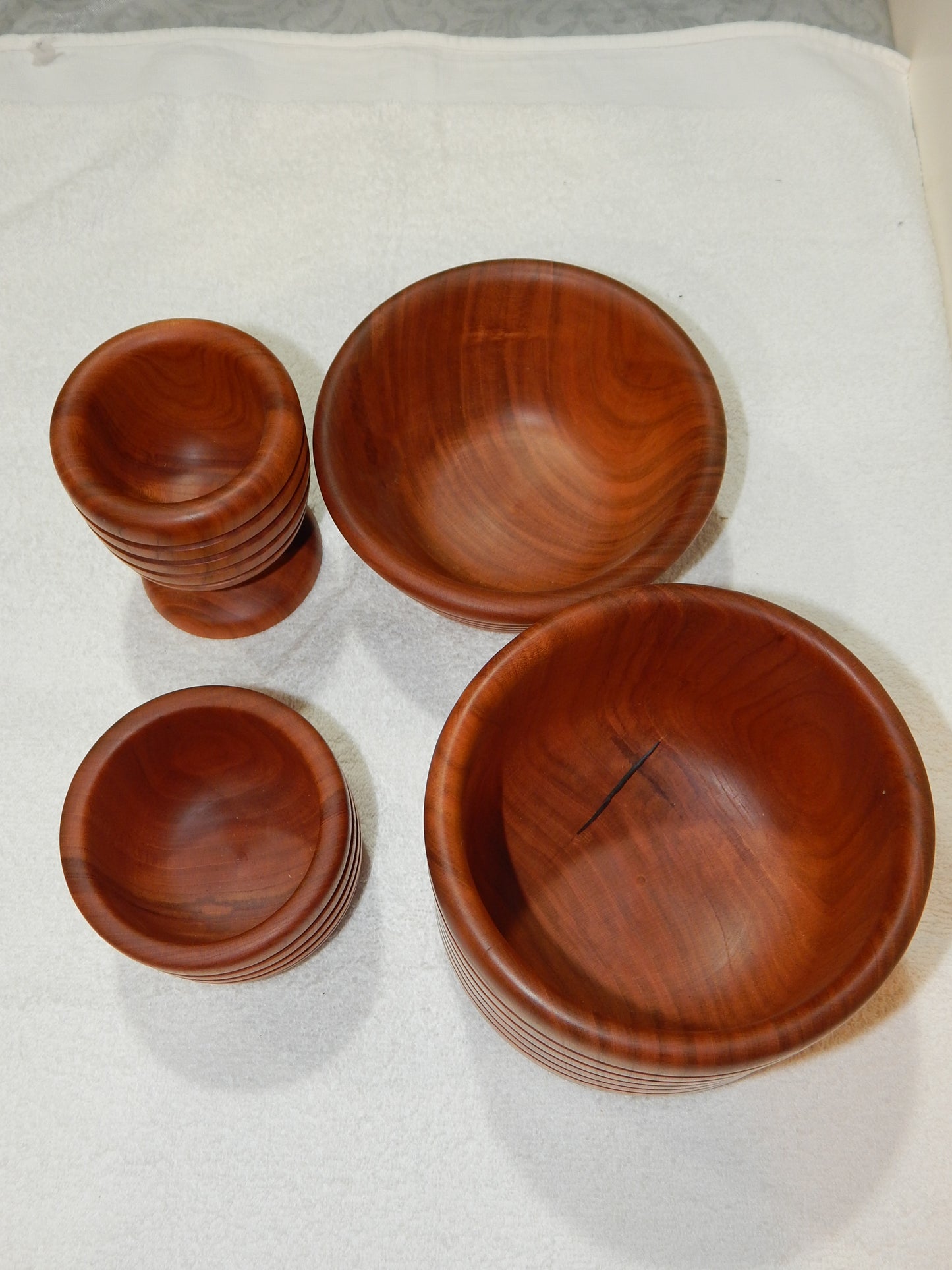 WILD CHERRY WOOD 4 BOWLS HANDMADE SET ARTISAN CRAFTED