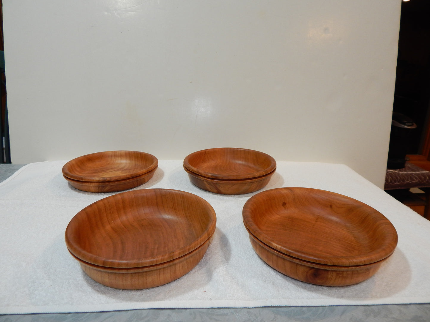 WILD CHERRY WOOD 4 BOWLS HANDMADE SET ARTISAN CRAFTED