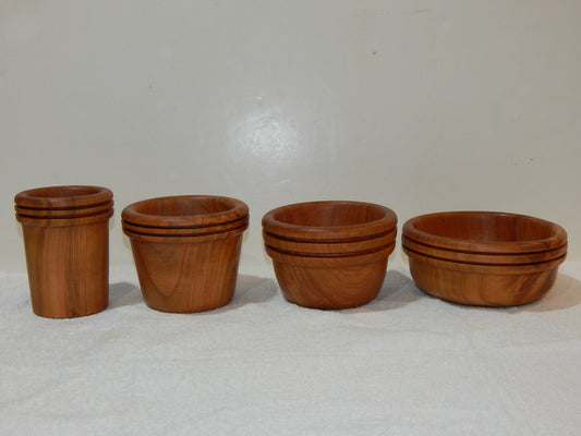 WILD CHERRY WOOD 4 BOWLS HANDMADE SET ARTISAN CRAFTED