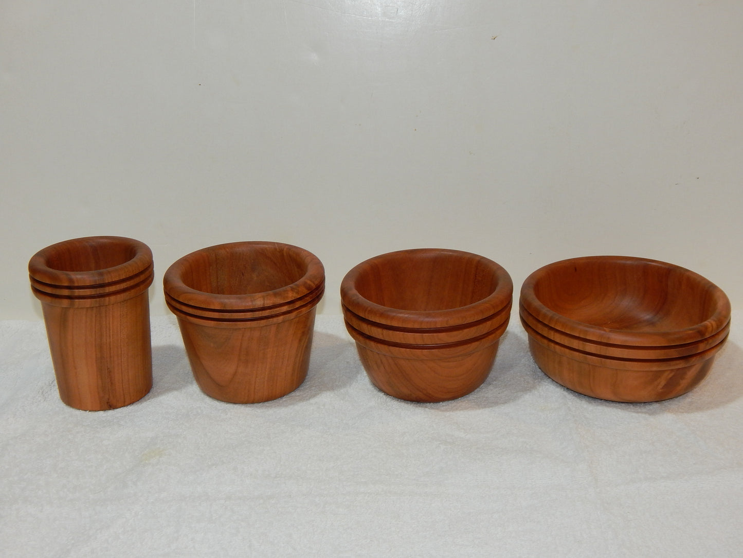 WILD CHERRY WOOD 4 BOWLS HANDMADE SET ARTISAN CRAFTED