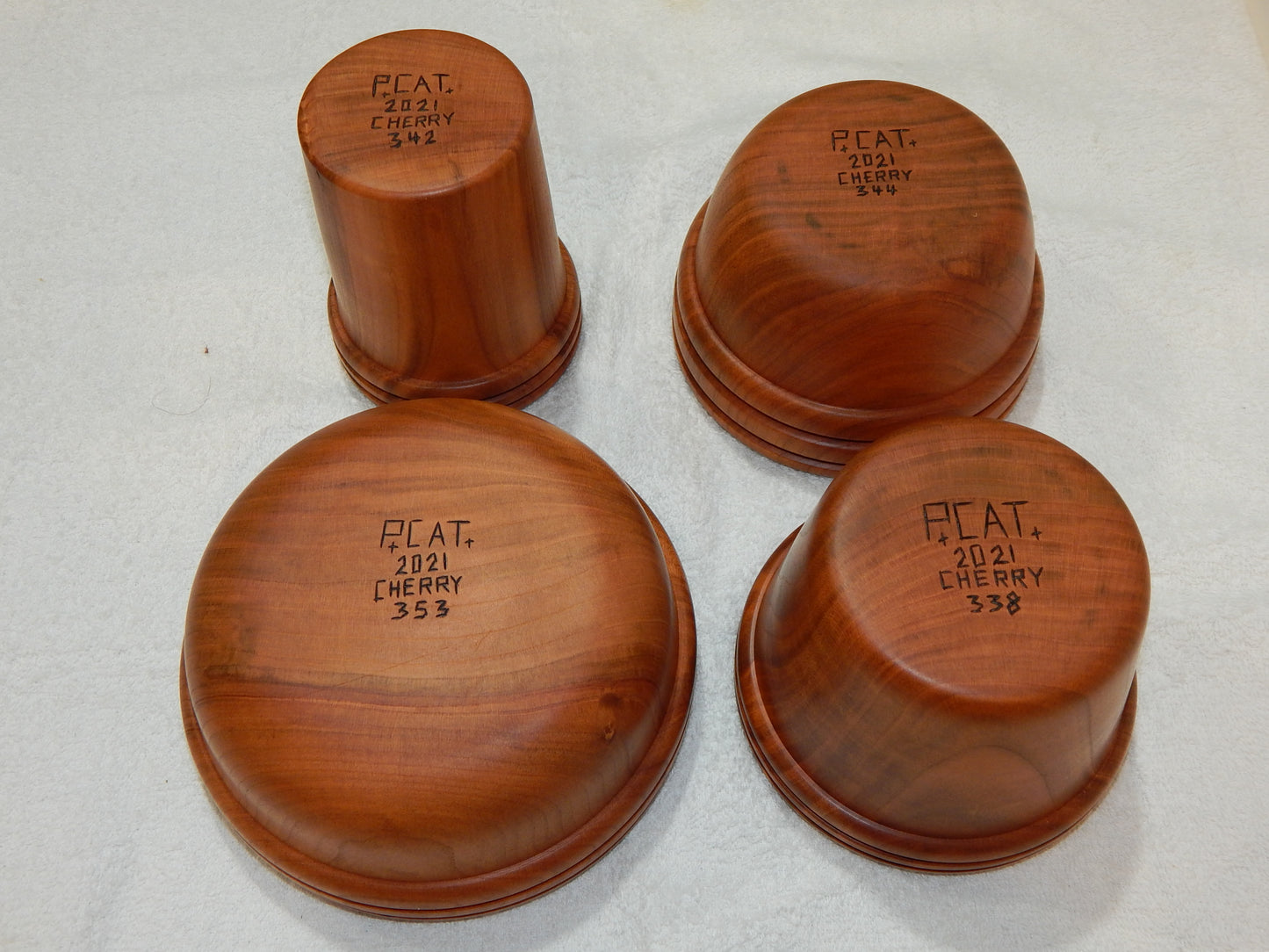 WILD CHERRY WOOD 4 BOWLS HANDMADE SET ARTISAN CRAFTED