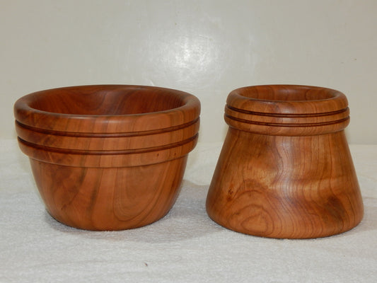 WILD CHERRY WOOD 2 BOWLS HANDMADE SET ARTISAN CRAFTED