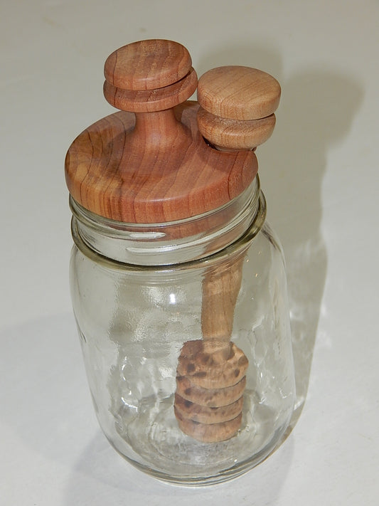 Honey Dipper with Lid and Jar, For The Honey Lover Handmade Artisan Crafted 6" Lathe Turned Maple